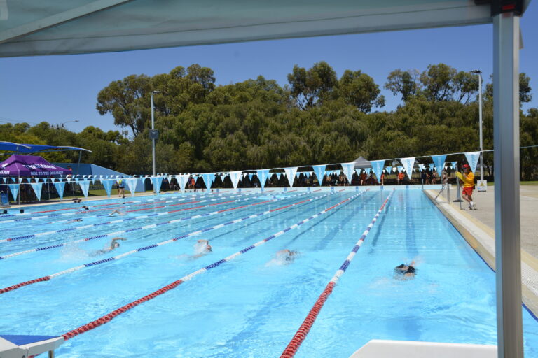 Students racing in the pool at the swimming carnival