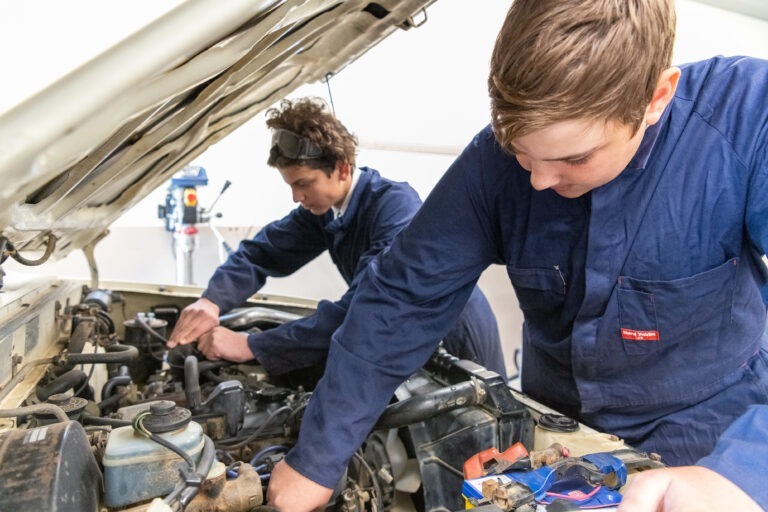 Students in the automotive workshop