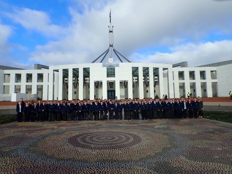 Students in front of Parliament House, Canberra